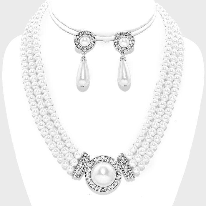 Pearl (faux) White Necklace & Earrings Set-Necklace-SPARKLE ARMAND