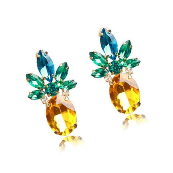 Pineapple Green Yellow Crystal Earrings-Earring-SPARKLE ARMAND