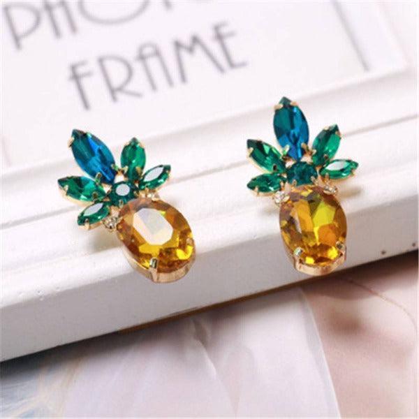 Pineapple Green Yellow Crystal Earrings-Earring-SPARKLE ARMAND