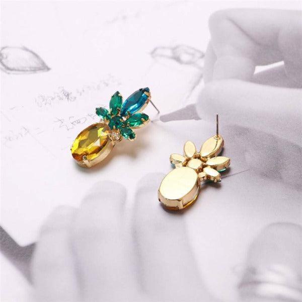 Pineapple Green Yellow Crystal Earrings-Earring-SPARKLE ARMAND