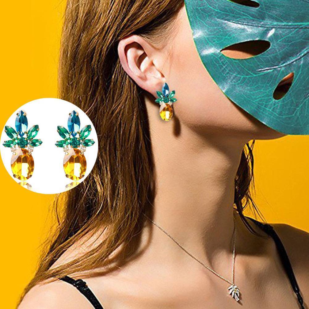 Pineapple Green Yellow Crystal Earrings-Earring-SPARKLE ARMAND