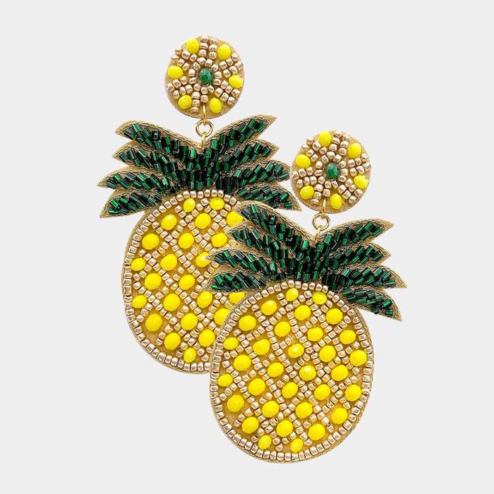 Pineapple Seed Bead Dangle Earrings