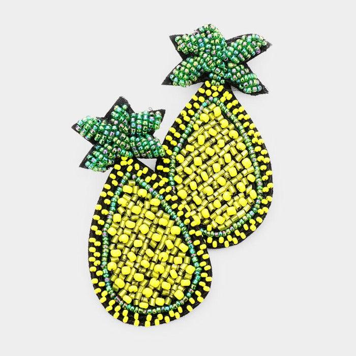 Pineapple Seed Bead Felt Back Earrings-Earring-SPARKLE ARMAND
