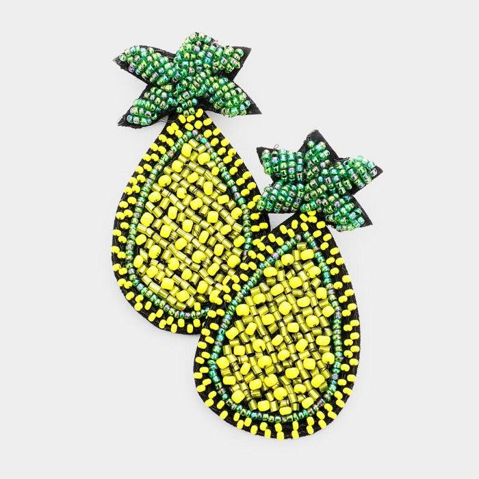 Pineapple Seed Bead Felt Back Earrings-Earring-SPARKLE ARMAND