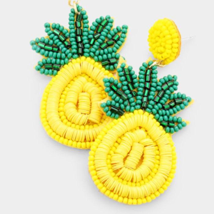 Pineapple Seed Bead Felt Back Earrings