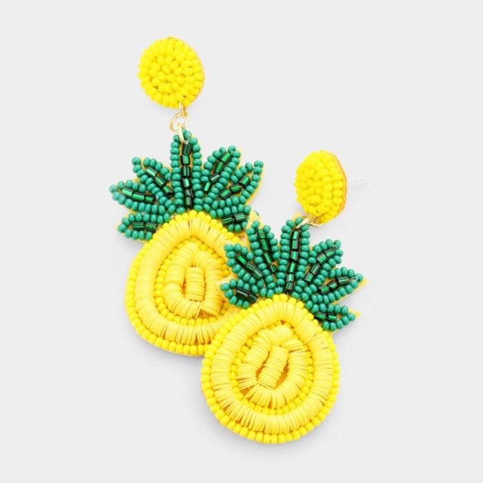 Pineapple Seed Bead Felt Back Earrings