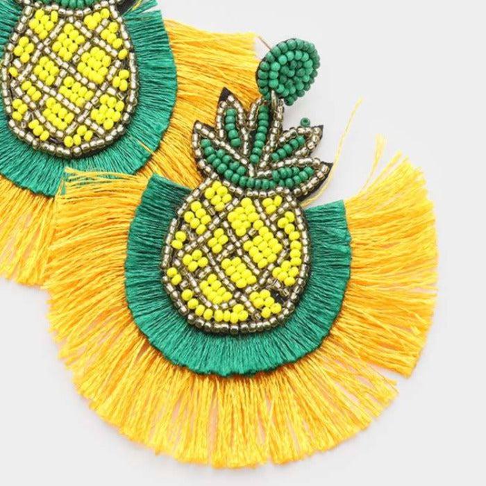 Pineapple Seed Bead Tassel Earrings