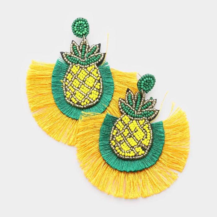 Pineapple Seed Bead Tassel Earrings