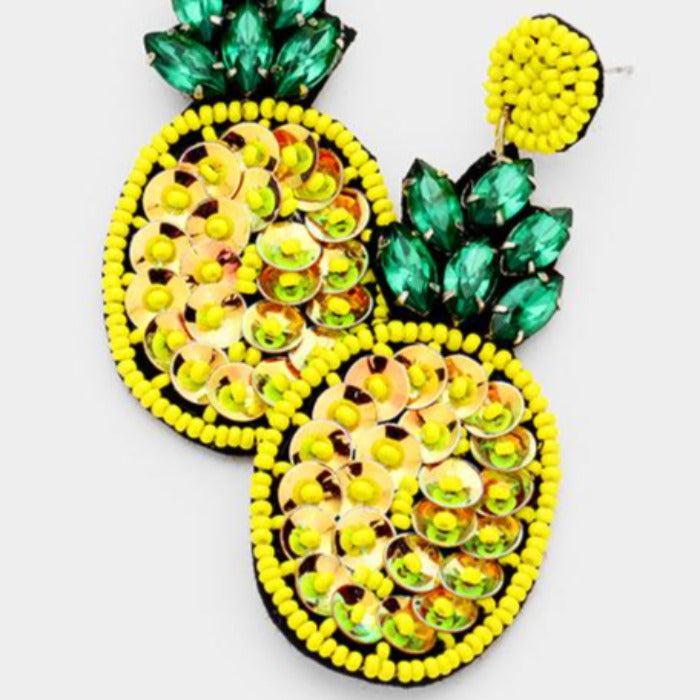 Pineapple Seed Bead Teardrop Earrings-Earring-SPARKLE ARMAND