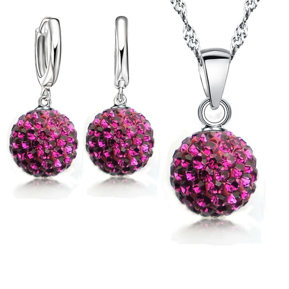 Pink Crystal Disco Ball Silver Necklace & Earrings Set-Necklace-SPARKLE ARMAND