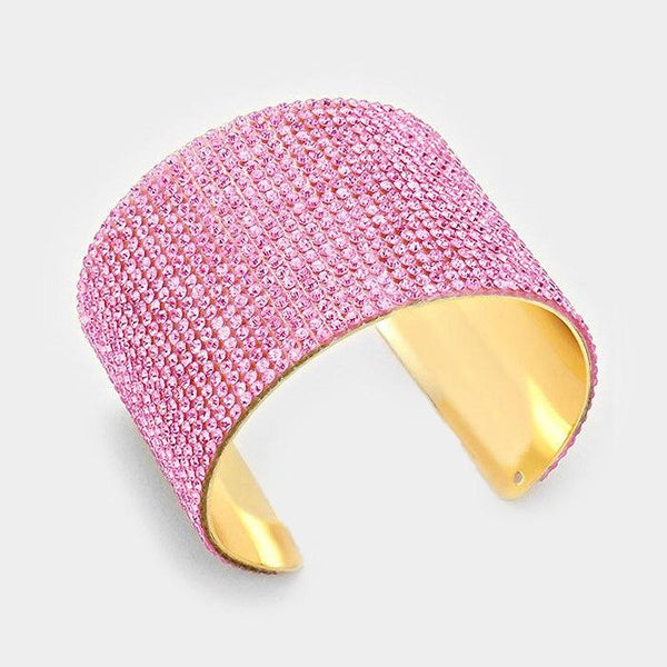 Pink Crystal Gold Cuff Bracelet