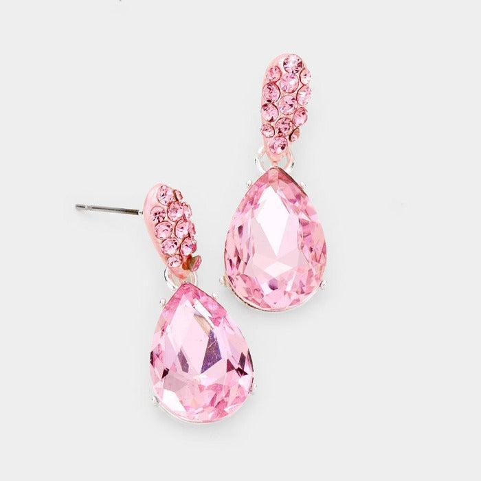 Pink Crystal Teardrop Dangle Pierced Earrings by Christina Collection