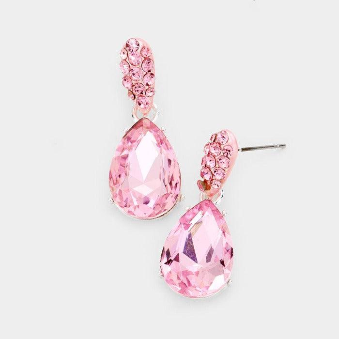 Pink Crystal Teardrop Dangle Pierced Earrings by Christina Collection