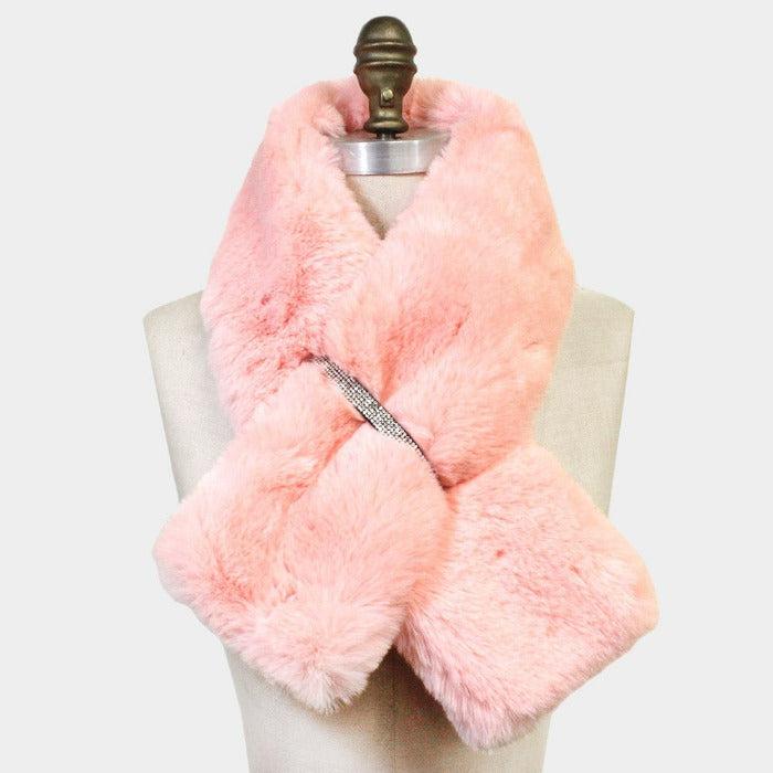 Pink Faux Fur Bling Pull Through Scarf