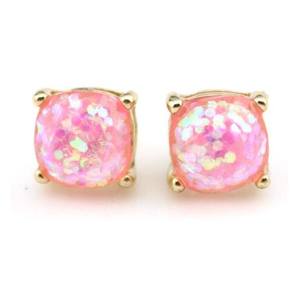 Pink Glitter Gold Tone Earrings-Earring-SPARKLE ARMAND