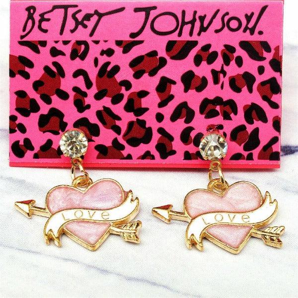 Pink Heart Betsey Johnson Earrings-Earring-SPARKLE ARMAND