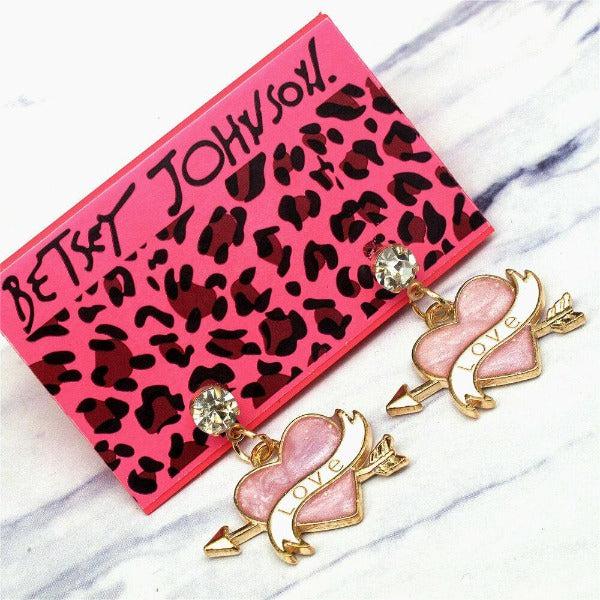 Pink Heart Betsey Johnson Earrings-Earring-SPARKLE ARMAND