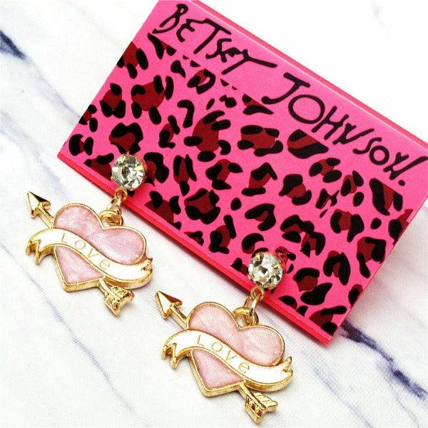 Pink Heart Betsey Johnson Earrings-Earring-SPARKLE ARMAND