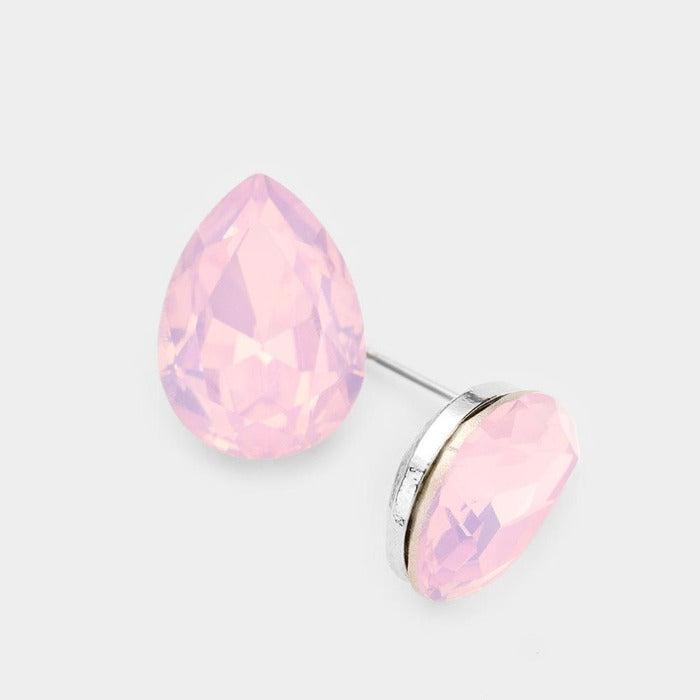 Pink Opal Teardrop Crystal Silver Earrings-Earring-SPARKLE ARMAND