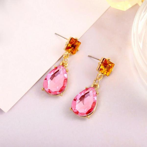 Pink & Orange Crystal Teardrop Earrings-Earring-SPARKLE ARMAND