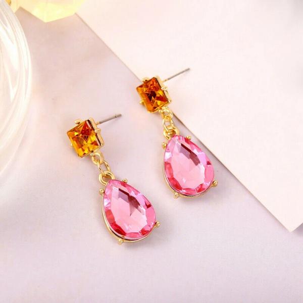 Pink & Orange Crystal Teardrop Earrings-Earring-SPARKLE ARMAND