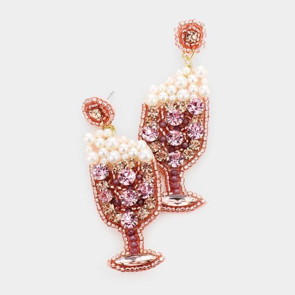 Pink Pearl Rhinestone Cluster Champagne Earrings-Earring-SPARKLE ARMAND