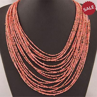 Pink Seed Bead Bohemian Multi-Layer String Necklace-Necklace-SPARKLE ARMAND