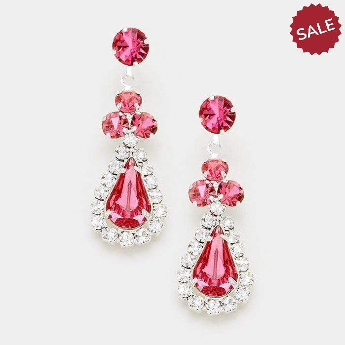 Pink & Silver Pave Rhinestone Trim Evening Earrings by Christina Collection