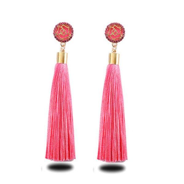 Pink Tassel Fringe Earring-Earring-SPARKLE ARMAND