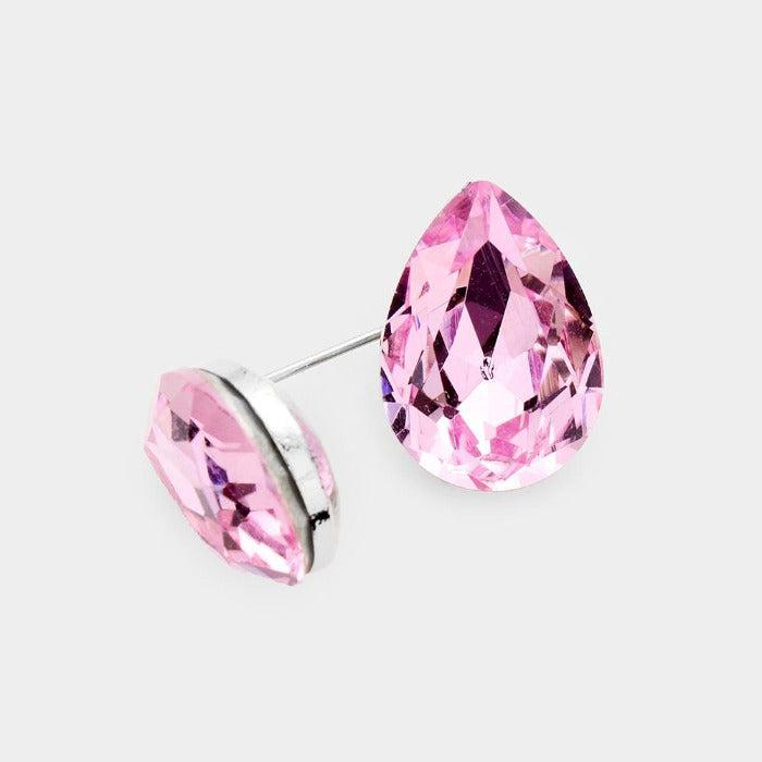 Pink Teardrop Crystal Silver Earrings-Earring-SPARKLE ARMAND