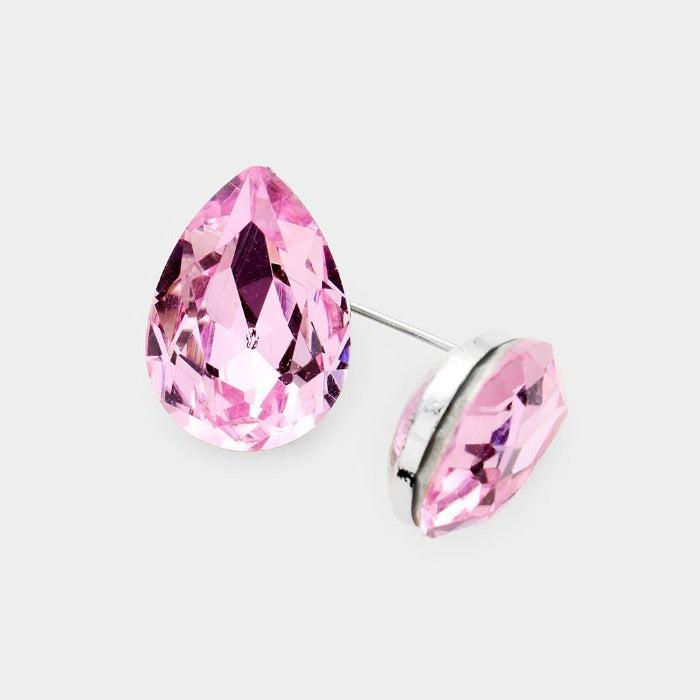 Pink Teardrop Crystal Silver Earrings-Earring-SPARKLE ARMAND