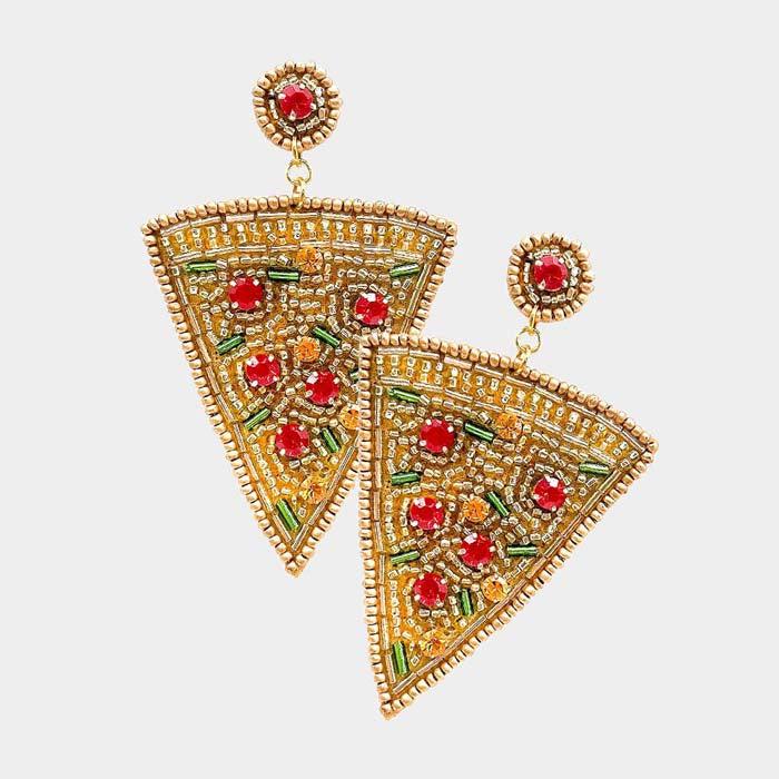 Pizza Seed Bead Dangle Earrings