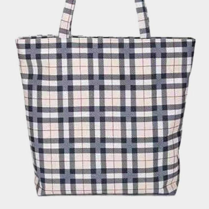 Plaid Check Pattern Printed Canvas Tote Eco Bag
