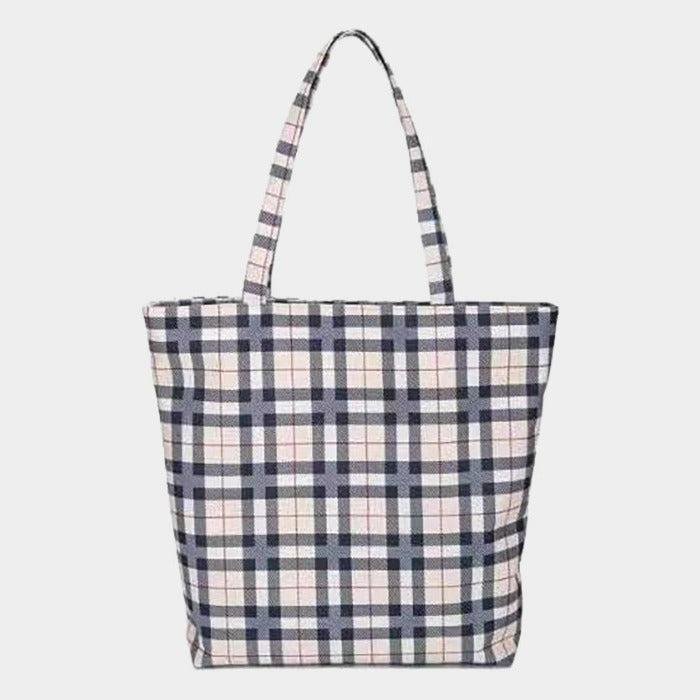 Plaid Check Pattern Printed Canvas Tote Eco Bag