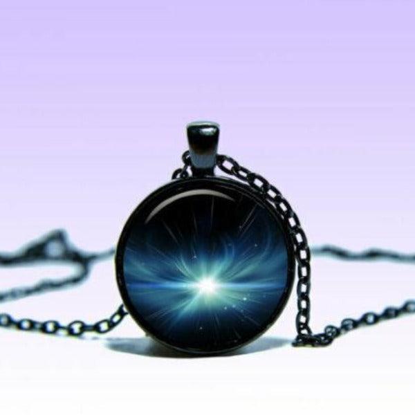 Planet Round Cabochon Glass Silver Tone Necklace-Necklace-SPARKLE ARMAND