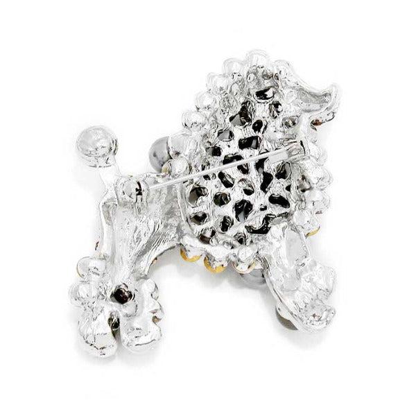Poodle Crystal Gray Pearl Silver Brooch-Brooch-SPARKLE ARMAND