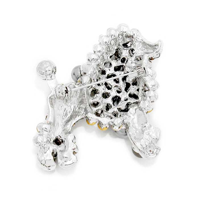 Poodle Crystal White Pearl Brooch