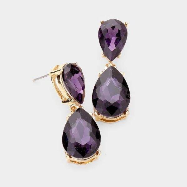 Purple Crystal Double Teardrop Earrings