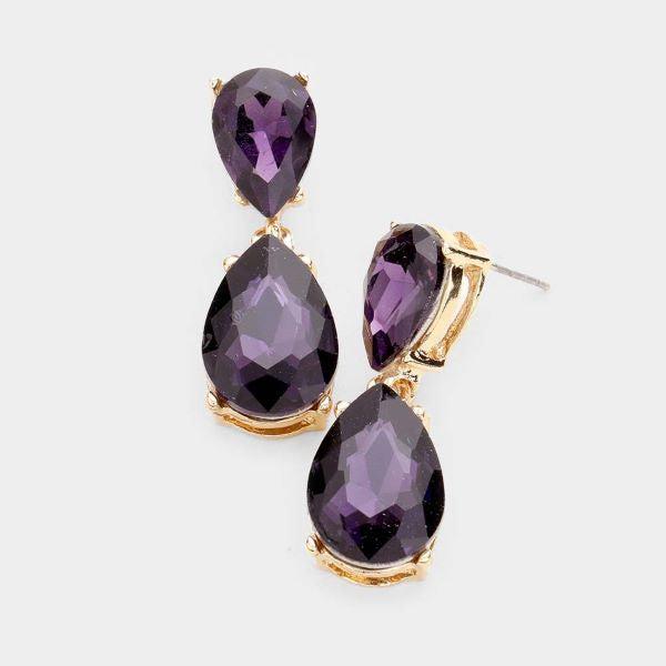 Purple Crystal Double Teardrop Earrings