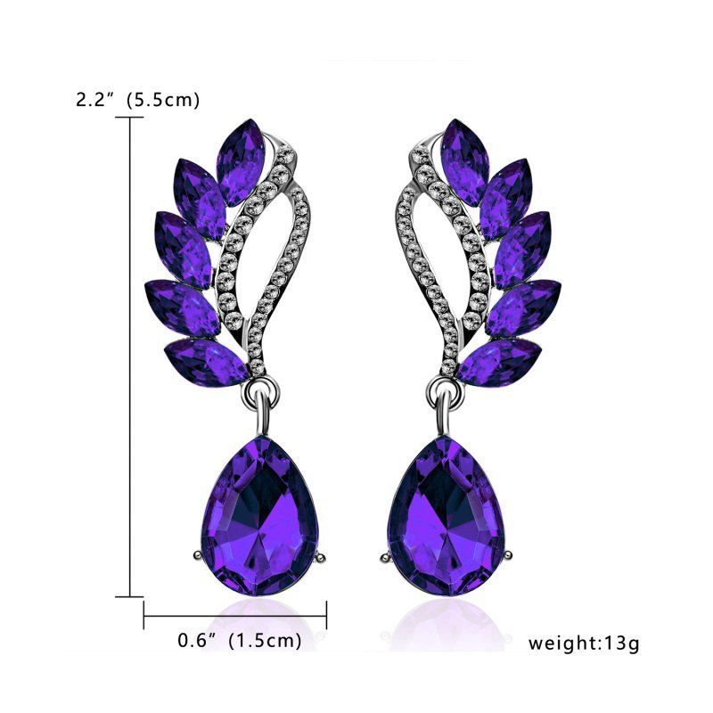 Purple Crystal Teardrop & White Rhinestone Dangle Earrings-Earring-SPARKLE ARMAND