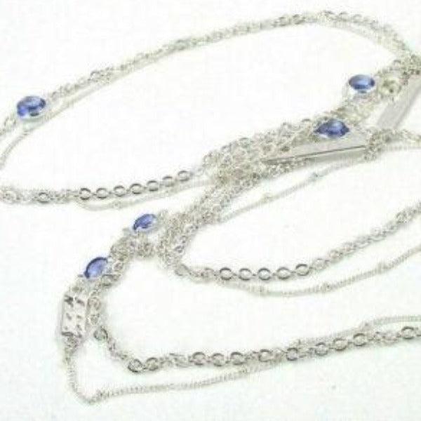 Purple Faux Gem Long 2 Strand Silver Necklace-Necklace-SPARKLE ARMAND