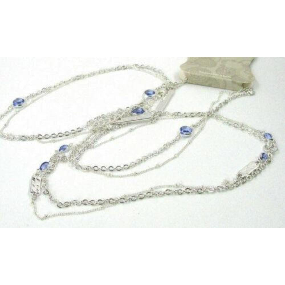 Purple Faux Gem Long 2 Strand Silver Necklace-Necklace-SPARKLE ARMAND