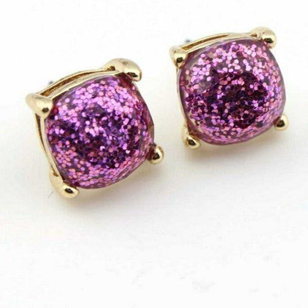 Purple Glitter Gold Tone Earrings-Earring-SPARKLE ARMAND