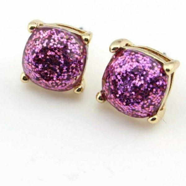 Purple Glitter Gold Tone Earrings-Earring-SPARKLE ARMAND