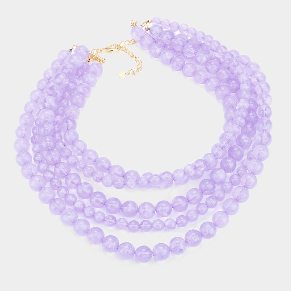 Purple Marble Lucite Bead Ball Necklace Set by V Foxy Collection700