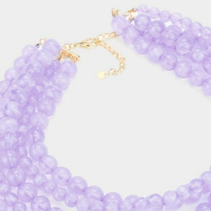 Purple Marble Lucite Bead Ball Necklace Set by V Foxy Collection