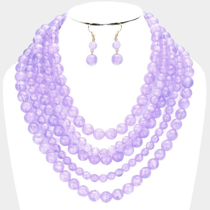 Purple Marble Lucite Bead Ball Necklace Set by V Foxy Collection
