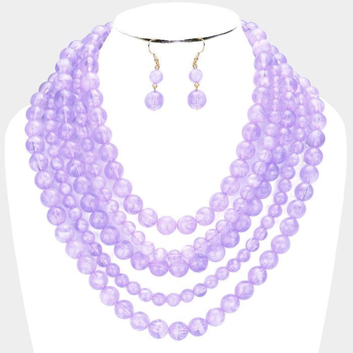 Purple Marble Lucite Bead Ball Necklace Set by V Foxy Collection