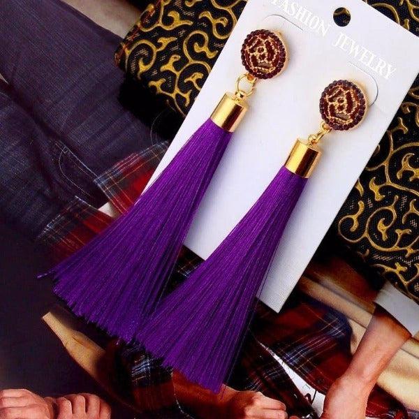 Purple Tassel Fringe Earring-Earring-SPARKLE ARMAND