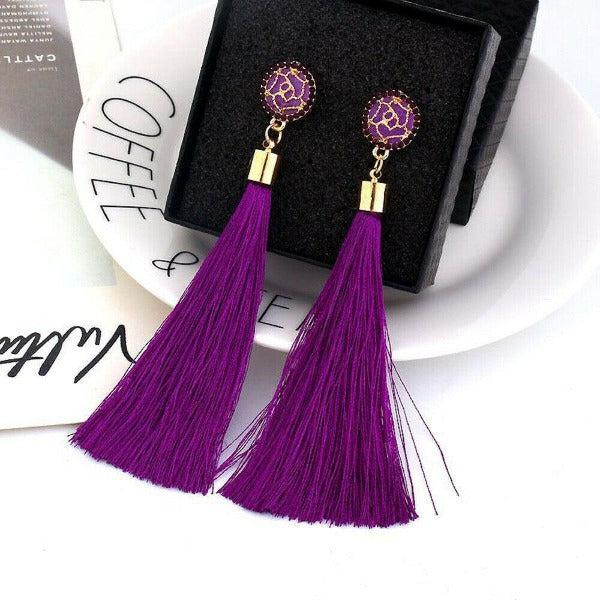Purple Tassel Fringe Earring-Earring-SPARKLE ARMAND
